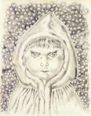 Girl with Hood in the Snow; Petit fille au Capuchon sous la neige, 1929 (ink and charcoal on paper)