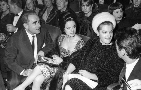 Henri Georges Clouzot, Romy Schneider at premiere of GilbertBecaud at the Olympia, Paris, November 19, 1964 (photo)
