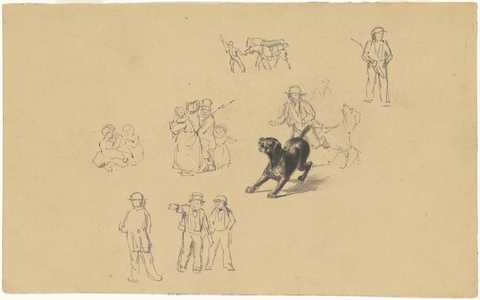 Barking Dog and Studies for Militia Training, c.1841 (graphite)