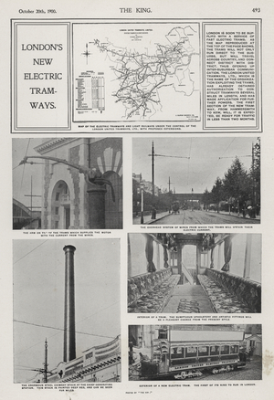 London's new electric tramways, 1900 (b/w photo)