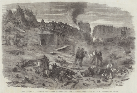 The Redan at Sunrise, 9 September, removing the Wounded (engraving)