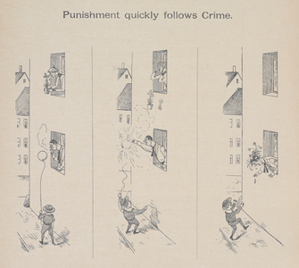 'Punishment quickly follows crime'. Three comic sketches.