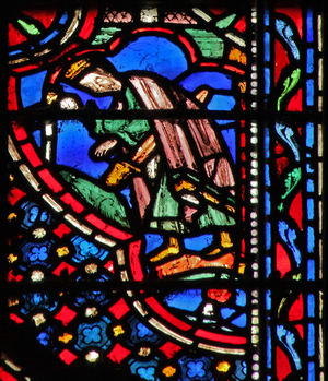 Window w14  Death of Saul I Sam XXXI 4-5 (stained glass)