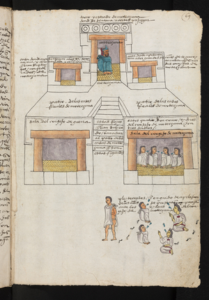 plan of the palace of the last emperor, Motecuhzoma Xocoyotzin. Codex Mendoza, 1541-1650 (pictorial manuscript)