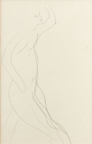 Sketch of nude woman in right profile, (pencil on a folded sheet of paper)