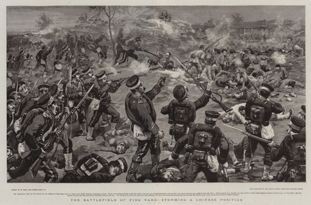 The Battlefield of Ping Yang, storming a Chinese Position (engraving)