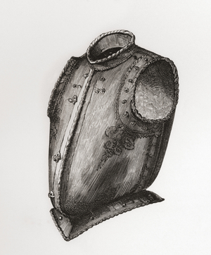 Back and breastplate, opening in front, known as the Waistcoat Breastplate, c.1580, from The British Army: Its Origins, Progress and Equipment, published 1868.