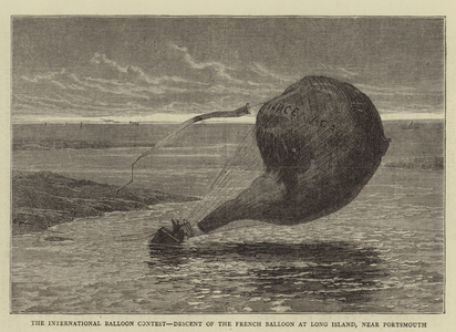 The International Balloon Contest, Descent of the French Balloon at Long Island, near Portsmouth (engraving)