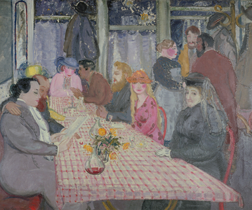 In a little restaurant, Paris, 1921 (oil on canvas)