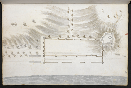 Add. 15757, f.16Plan of a fort on the Adriatic coast.Schizzi  et abozzi de' tutte le fortezze, terre, città, castelli e porti, che sono in tutta la spiaggia del Mare Adriatico, di tutto il stato ecclesiastico;" drawn in 1677 by order of Pope Innocent XI.(Sketches of ... all the fortresses, lands, cities, castles and ports, which are all over the beach of the Adriatic Sea, of the ecclesiastical state.)1677