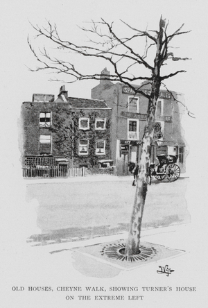 Old Houses, Cheyne Walk, showing Turner's House on the extreme left (litho)