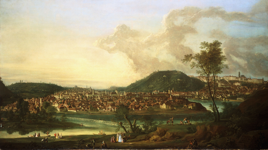 View of Prague from the East,  (oil on canvas)