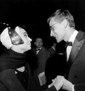 Actress Ludmilla Tcherina Congratulated By Fashion Designer Yves Saint Laurent After her Performance in Paris Theatre February 20, 1959 (b/w photo)