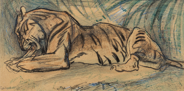 Tiger feeding, c.1935 (charcoal, ink & pastel on paper)