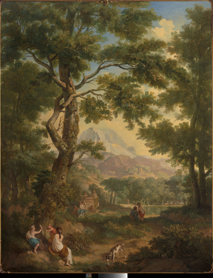 Arcadian landscape with children, a bird and a dog, 1771 (oil on canvas)