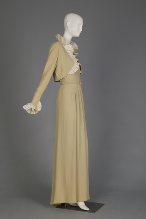 Bridesmaid dress and jacket, 1944 (side oblique view), Cotton crepe, silk ribbon, Maker unknown