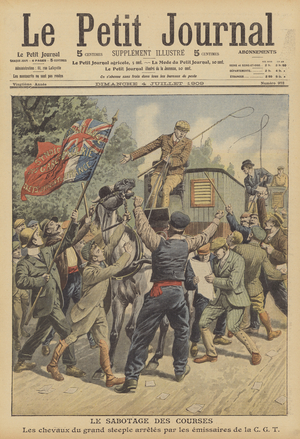 Sabotage of horse racing in France (colour litho)