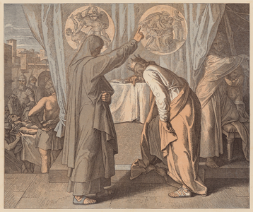 Nathan and David, 2 Samuel, XII, 7 (coloured engraving)