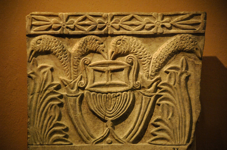 Marble pillar decorated with floral and zoomorphic motives. VII-VIII centuries. Greece.