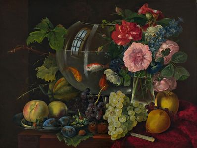 Still Life with Goldfish Bowl (oil on wood)