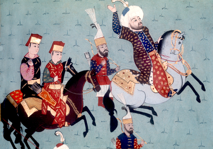 Mehmed II, Mehmed the Conqueror; Ottoman sultan 1444-1446 and 1451-1481, on horseback in the hippodrome, detail