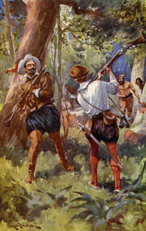 "The Spaniard swung round" (colour litho)