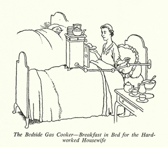 The Bedside Gas Cooker, Breakfast in Bed for the Hard-worked Housewife (litho)
