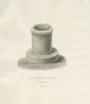 Font in Bagnall Church: sepia drawing, 1848 (drawing)