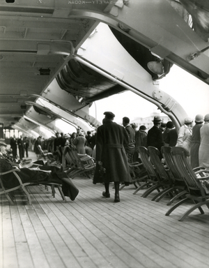 Last look at New York City, on deck of the Queen of Bermuda 1932, New York, USA, 1932 (gelatin silver photo)