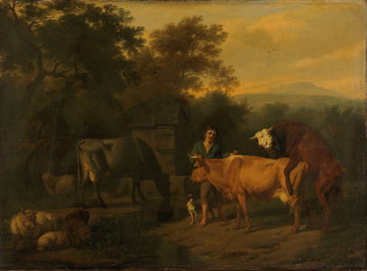 Landscape with Herdsman and Cattle, 1675 (oil on canvas)
