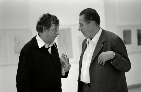 Horst Janssen with Alfred Hentzen during the Venice Biennale, 1968 (b/w photo)