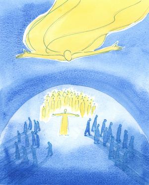 The Father is reaching out all the time, through Jesus, to 'gather in' and give salvation to people all over the world, 2003 (w/c on paper)