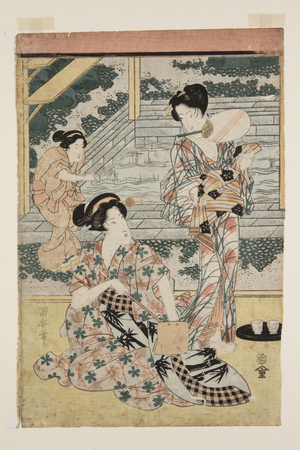 Ladies at Hot spring (colour woodblock print)