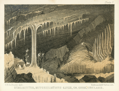Stalactites, Mitchellstown Caves, Co Cork, Ireland (coloured engraving)