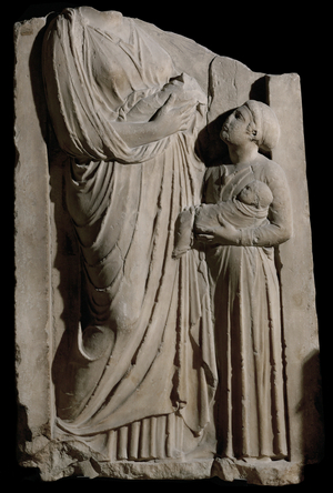 Mother, servant and two children on a funeral stele …