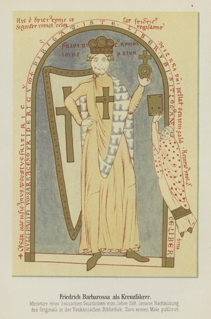 Portrait of Frederick Barbarossa, Holy Roman Emperor, as a Crusader, 1188 (colour litho)
