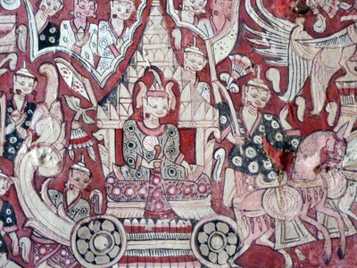 Burma / Myanmar: Mural of a Burmese king riding in a chariot, Phowintaung Caves, Monywa, 14th-18th century.