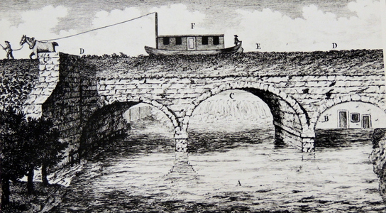 Aqueduct carrying the Duke of Bridgewater's canal over the River Irwell at Barton Bridge.