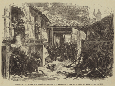 Episode of the Capture of Weissenburg, Defence of a Farmhouse in the Lower Town by Peasants (engraving)