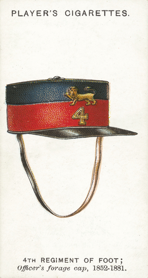 Military Head-Dress, 4th Regiment of Foot, Officer's forage cap, 1852-1881 (chromolitho)