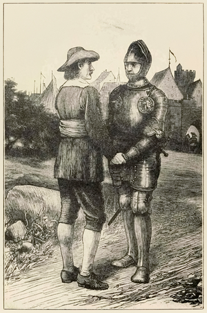 Hopeful and Christian' from 'The Pilgrim's Progress From This World, To That Which Is To Come' by John Bunyan (1628-1688) illustration by Thomas Dalziel (1823-1906) Hopeful from the town of Vanity joins Christian on his journey.