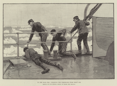 In the Kara Sea, clearing the Propeller from Drift Ice (engraving)