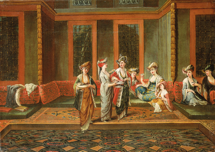 Armenian women drinking coffee in an interior (oil on canvas)