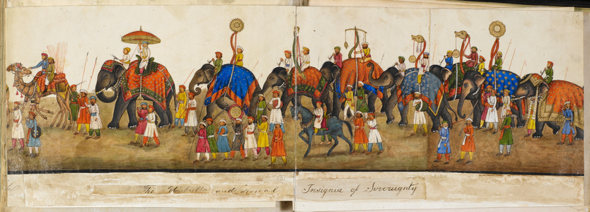 Processional panorama, illustration from 'Reminiscences of Imperial Delhi'. The Delhi Book, by Sir Thomas Theophilus Metcalfe, 1842-44 (w/c & gold on paper)