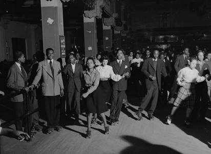 Rollerskating on Saturday night Chicago, Illinois, 1941 (b/w photo)