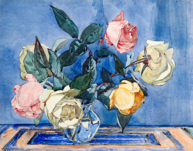 Roses in a Glass Bowl (w/c)