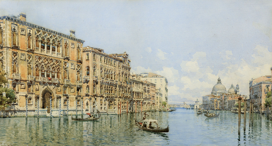A View of the Grand Canal with Palazzo Cavalli-Franchetti and Santa Maria della Salute (watercolour & pencil on paper)
