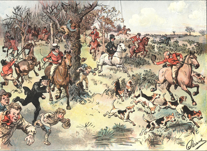 Fox Hunting scene with hounds, c. 1910 (print)