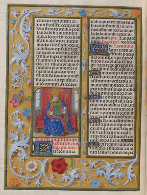 Sanctorale. St Augustine. Floral border. Text and initials.