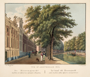 Vue d'Amsterdam No.3. De Heerengracht tusfchen de Vijzel-en Spegel-Straaten. Le Canal dit Heerengracht entre les Rues dites Vijzel & Spiegelstraat, 1825 (hand-coloured engraving)